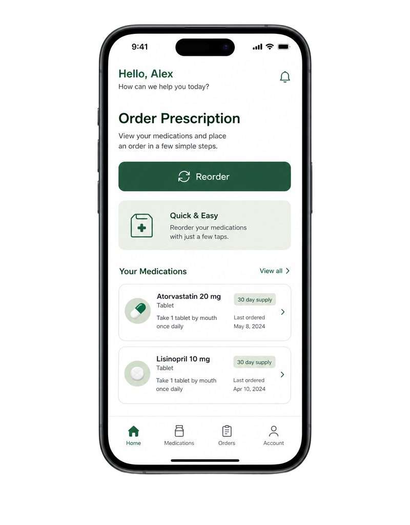 Meadowbrook pharmacy app showing prescription status on a smartphone
